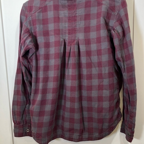 Black Diamond womens size small organic cotton checkered maroon Gray Plaid Shirt - Picture 8 of 16